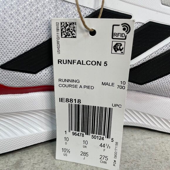 Adidas Runfalcon 5 Men\'s Sz 10.5 White Black Red Scarlet Jog Walk Shoes IE8818